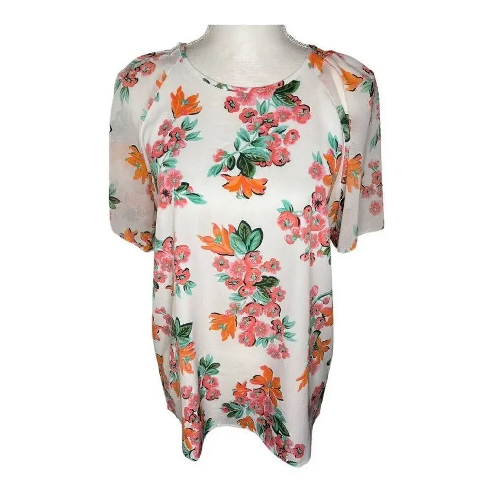 Ann Taylor Women’s Small Capri Garden Floral Pleated Sleeve Top